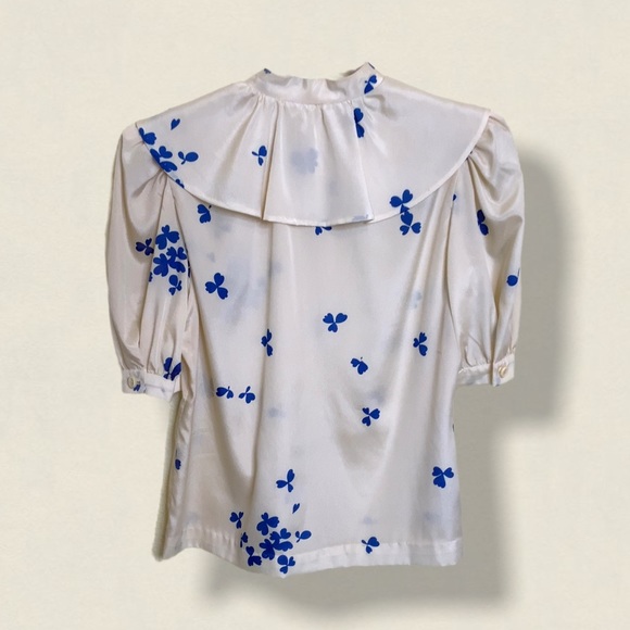 Vntg handmade collared lightly puffed sleeves top - Picture 2 of 9